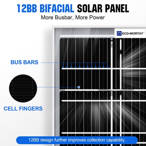 ECO-WORTHY Bifacial 100W Watt Solar Panel 2Pack (200W) Mono 12V/24V for Sunshed