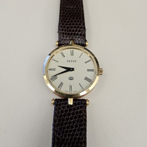 OLD GUCCI Shelley Line Quartz Watch グッチ Gucci Shelley Line Quartz Watch Mens Gold Brown Vintage Used