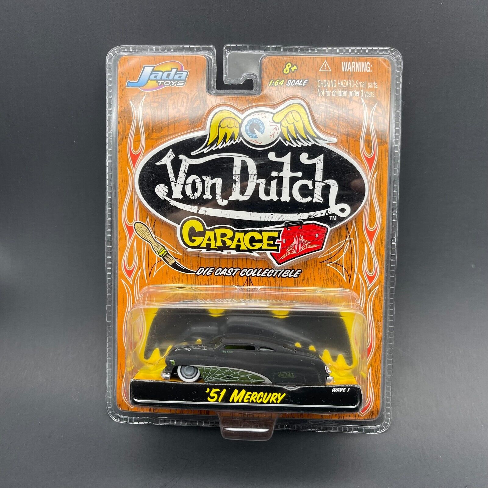 Jada Von Dutch 1951 '51 Mercury Hot Rod Black Lead Sled Spider Webs Diecast 1/64 Jada Von Dutch 1951 '51 Mercury Hot Rod Black Lead Sled Spider Webs Diecast 1/64