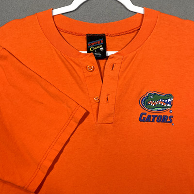Vintage Florida Gator Shirt Size Large Puff Print Henley Button UF Soffes Tag