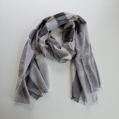 Burberry Wool/Silk Check Pale Gray Gauze Shawl Scarf/Wrap NWT