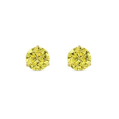 Pre-owned Shine Brite With A Diamond 3 Ct Round Cut Canary Earrings Studs Solid 18k Yellow Gold Screw Back Martini