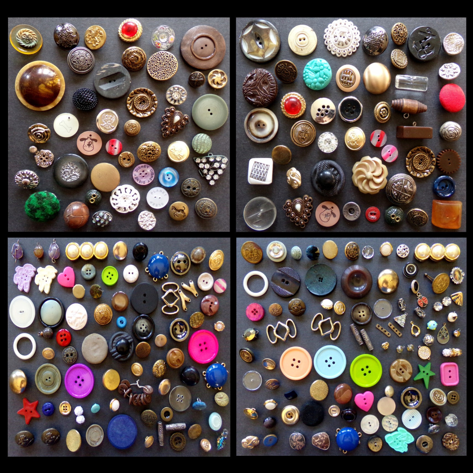 50 UNIQUE BUTTONS: Random Lot Vintage Mixed Craft Button & Connector Variety Set