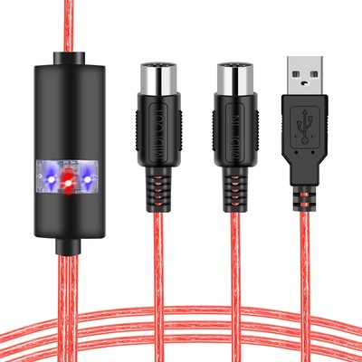 65Ft FORE MIDI to USB Interface MIDI Cable Adapter with Input&Output Connecting