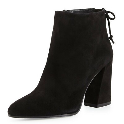 Pre-owned Stuart Weitzman Grandiose Tapered Heel Ankle Booties, Black Suede, Eur 40