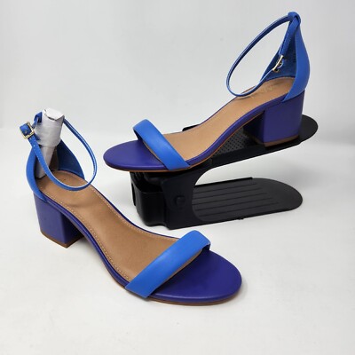 New IMAN Boho Chic Womens Blue Ocean Colorblock Leather Heeled Sandal Size 9