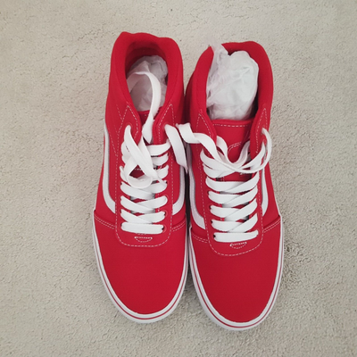 Vans Ward Hi Canvas Racing Red White Sneakers Trainers Skating UK 7 Unisex