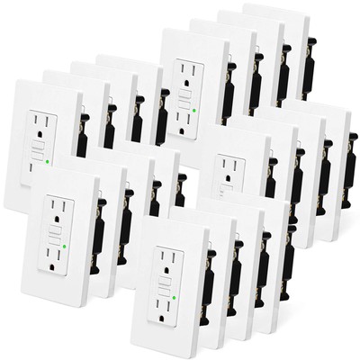 15A/125V GFCI Outlets Decor GFI Receptacles LED Indicator Non-TR w/Plate ETL ×20