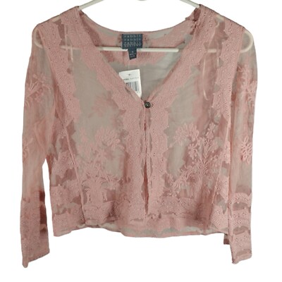 Coquette Sheer Lace Shrug Top Floral Blush Pink Summer crop Blouse S Y2K
