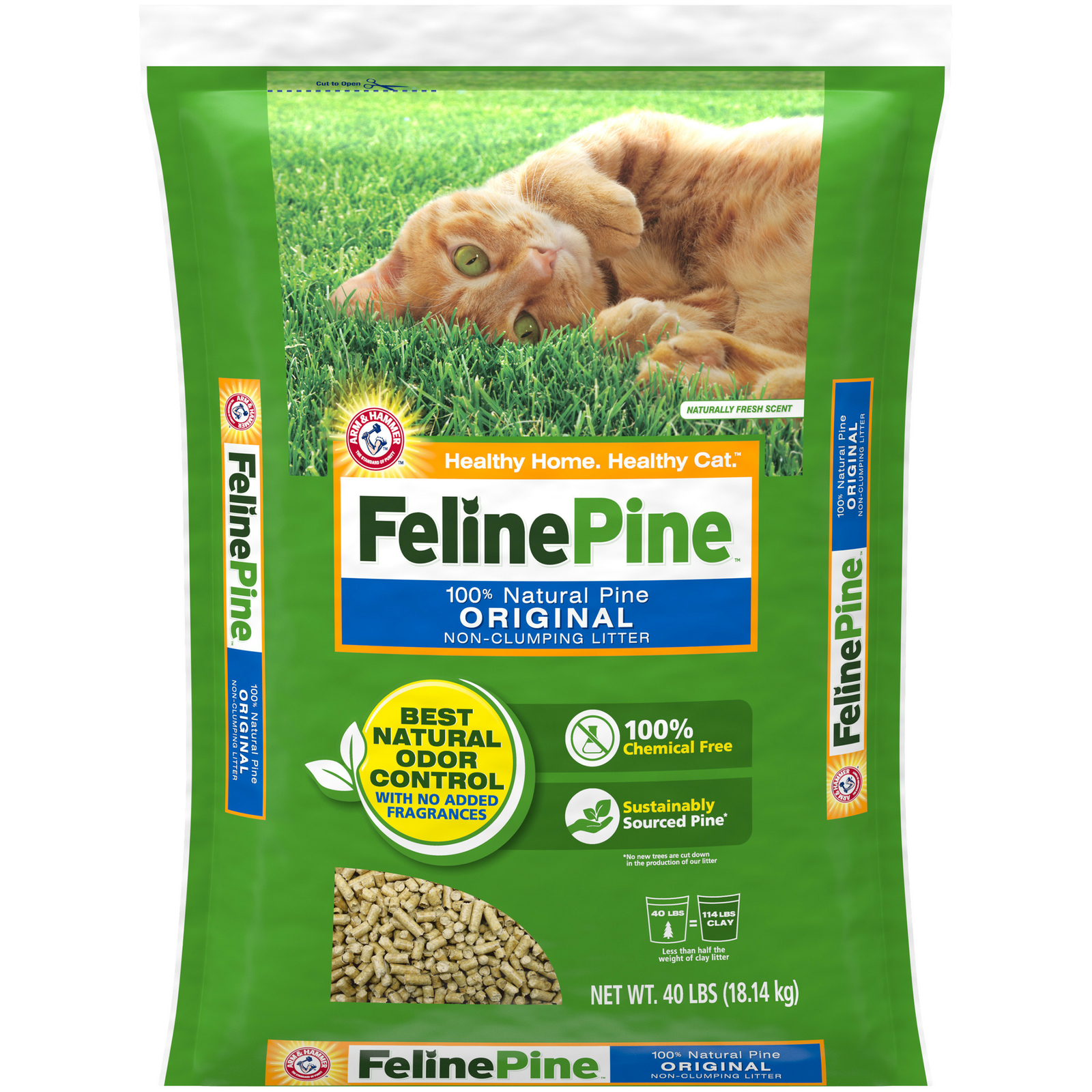 40LB Feline Natural Pine Original Cat Litter Powerful Odor Control