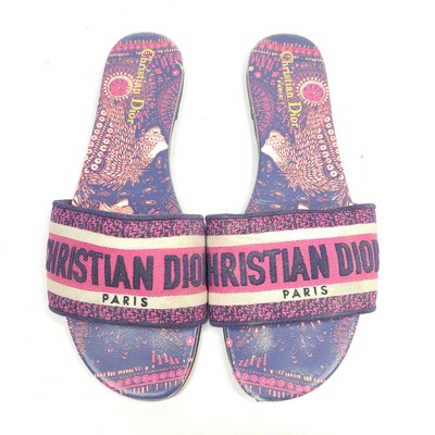 Christian Dior Dway Slides Animals Fuchsia Pink Deep Blue Mule Flat Sandal 9.5