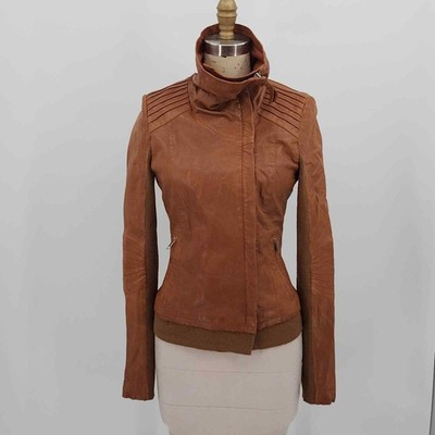 Mackage Brown Leather Moto Jacket Women's Size XS