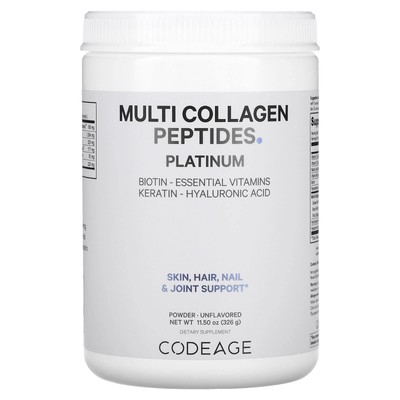 3 X Codeage, Platinum, Multi Collagen Peptides Powder, Biotin, Keratin, Hyaluron