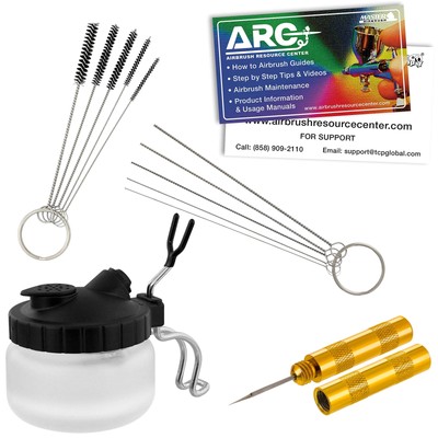 13 Piece Airbrush Cleaning Kit - Glass Cleaning Pot Jar with Holder, 5 pc Cle...