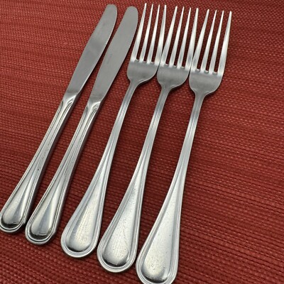 5-Piece Lot Oneida TRESS Mirror Everyday Heavy Stainless DINNER FORKS & KNIVES