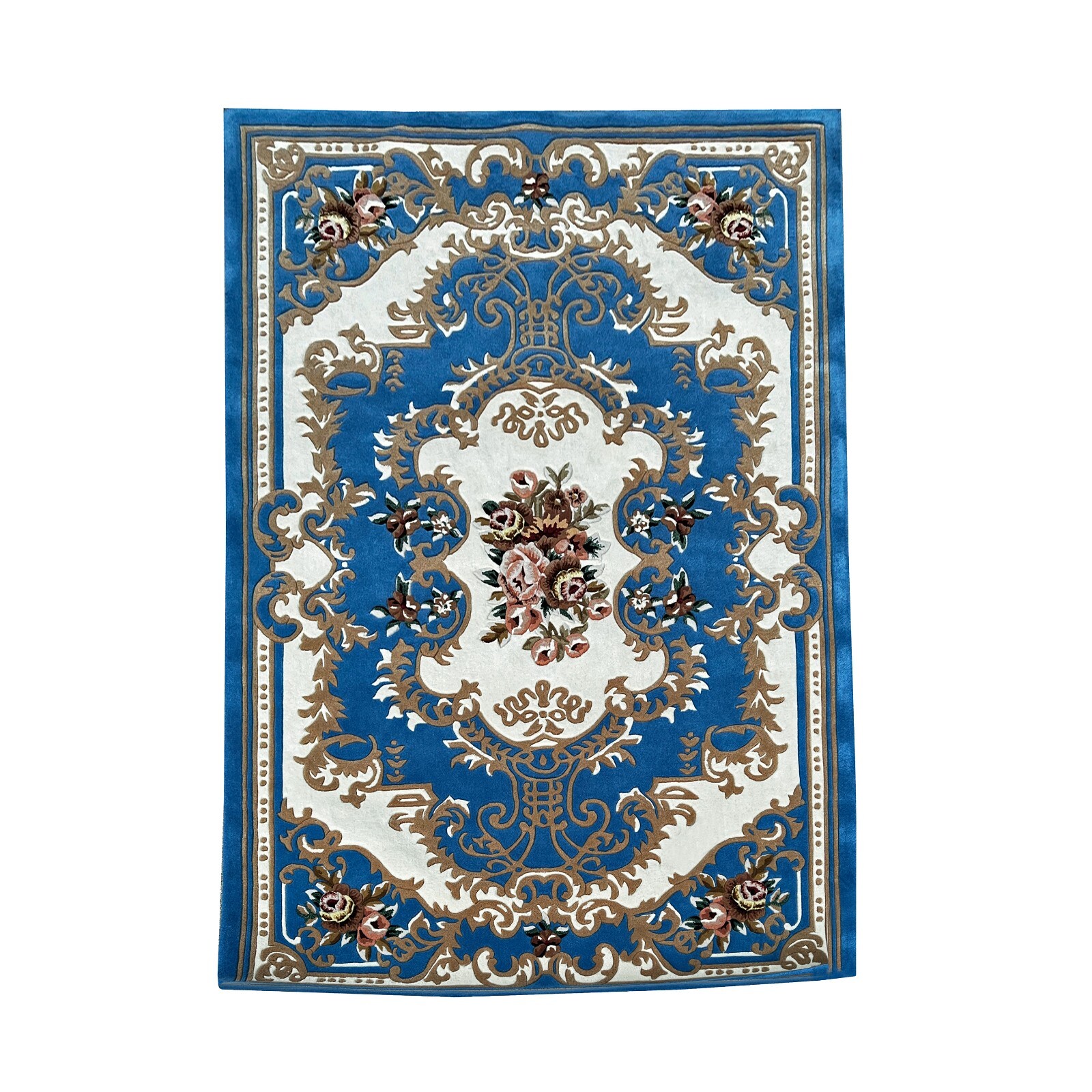 Rectangular Royal Blue Rose Floral Motif Graphic Wool Rug Carpet cs7547S Rectangular Royal Blue Rose Floral Motif Graphic Wool Rug Carpet cs7547S
