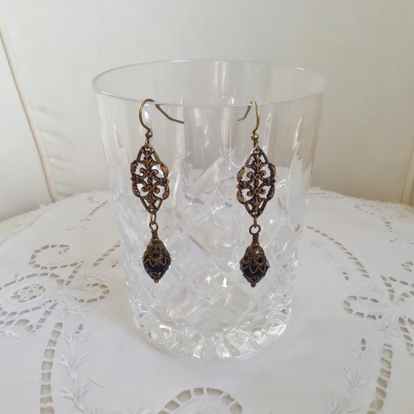 Vintage Czech Emerald Green Crystal earrings