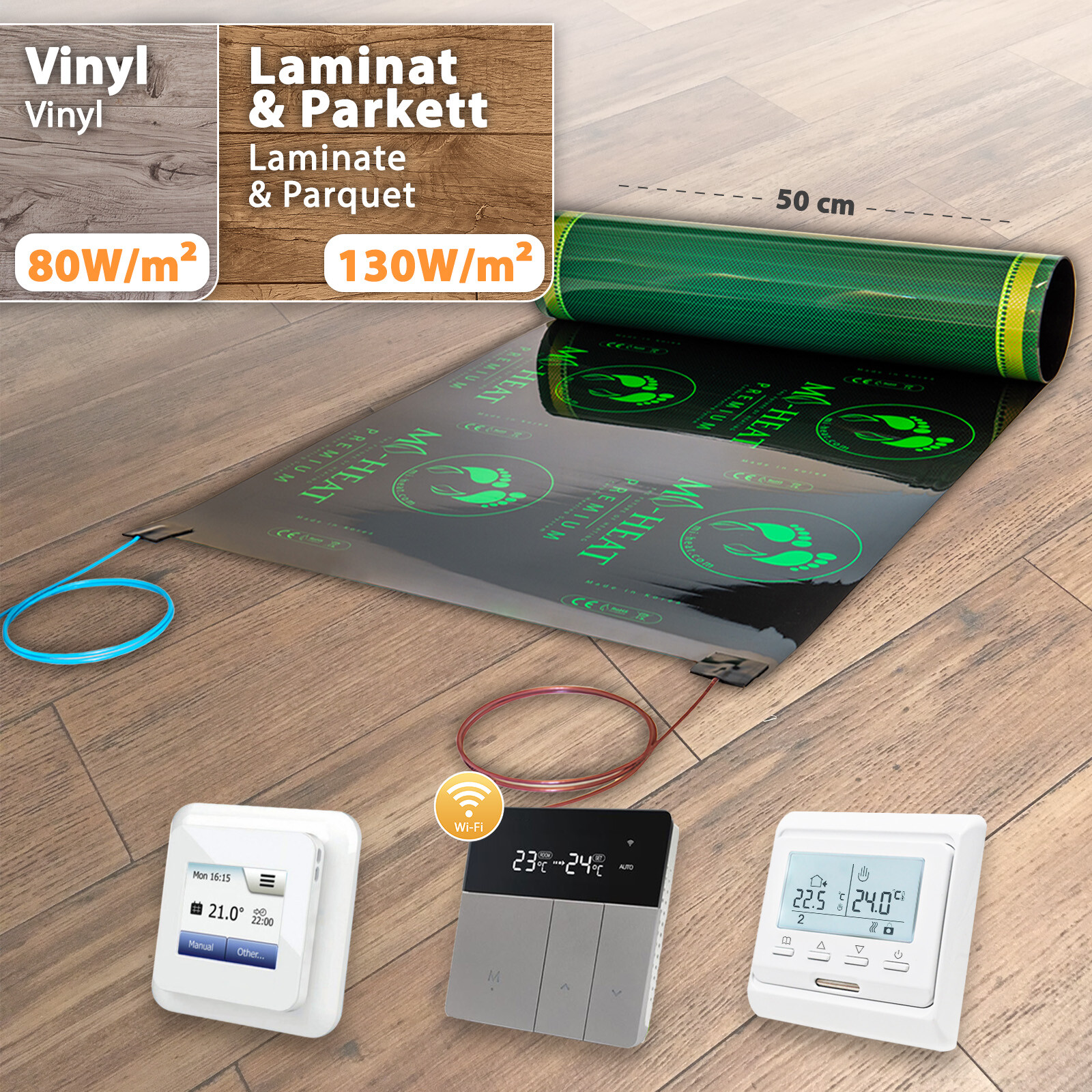 Film di riscaldamento premium 50 cm 80/130 watt/m² con opt. Termostato - immagine 