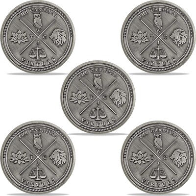 Four Cardinal Virtues Stoic Coin -Wisdom, Courage, Justice, Temperance -Stoicism