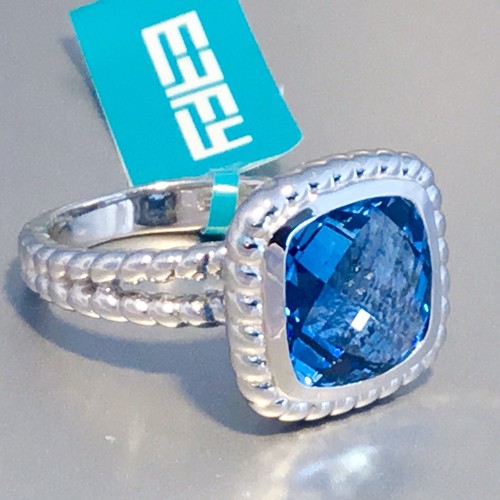 Pre-owned Effy Sterling Silver Square Blue Topaz Ring - Size 7