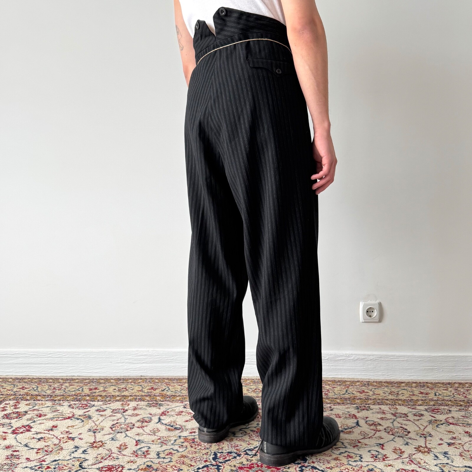 50’s Vintage Stripe Slacks 31×32 1950s French Grey Salt Pepper Stripe Cotton Chore Pants