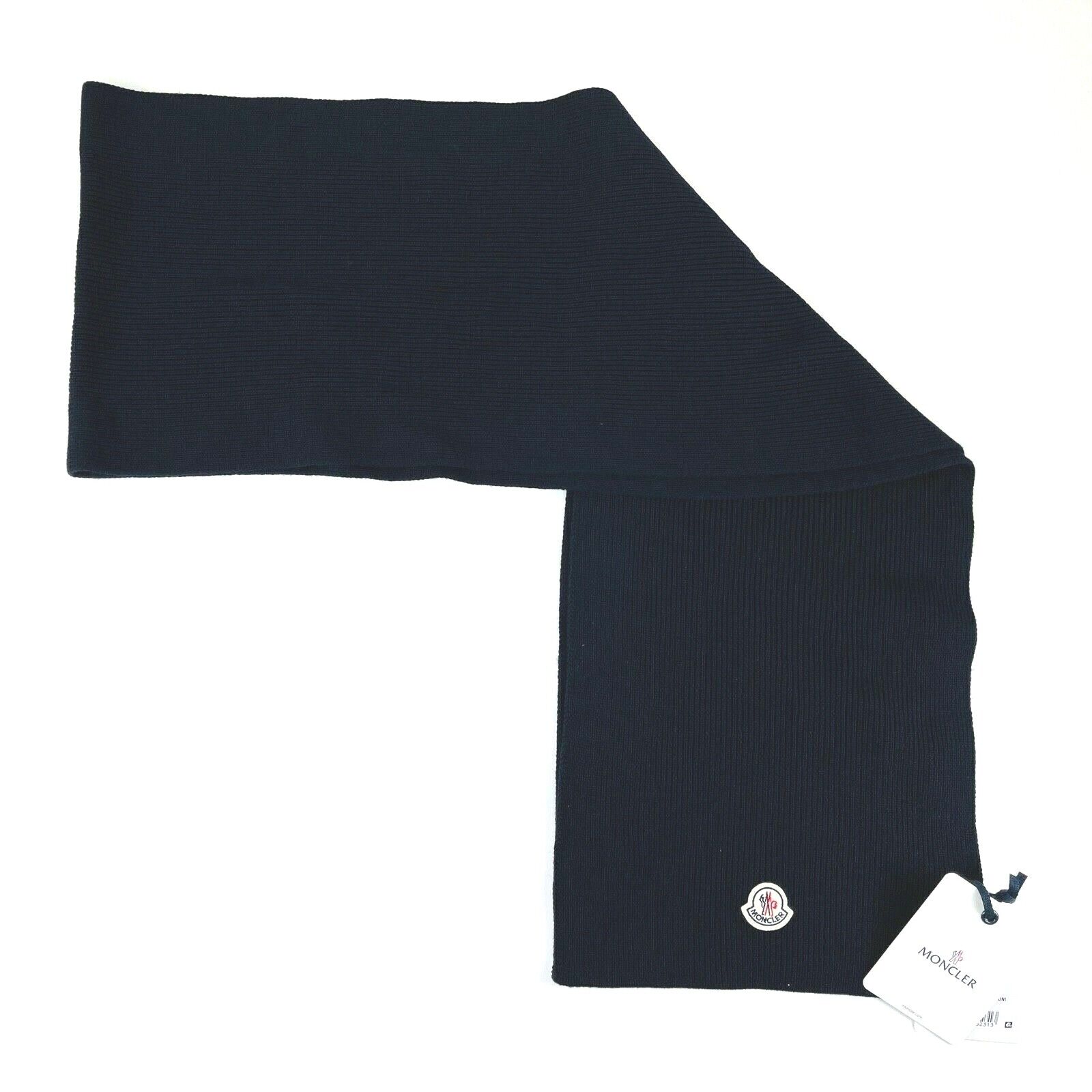 Pre-owned Moncler Sciarpa Wool Cable Knit Patch Logo Navy Winter Scarf Unisex Os $420 In Blue