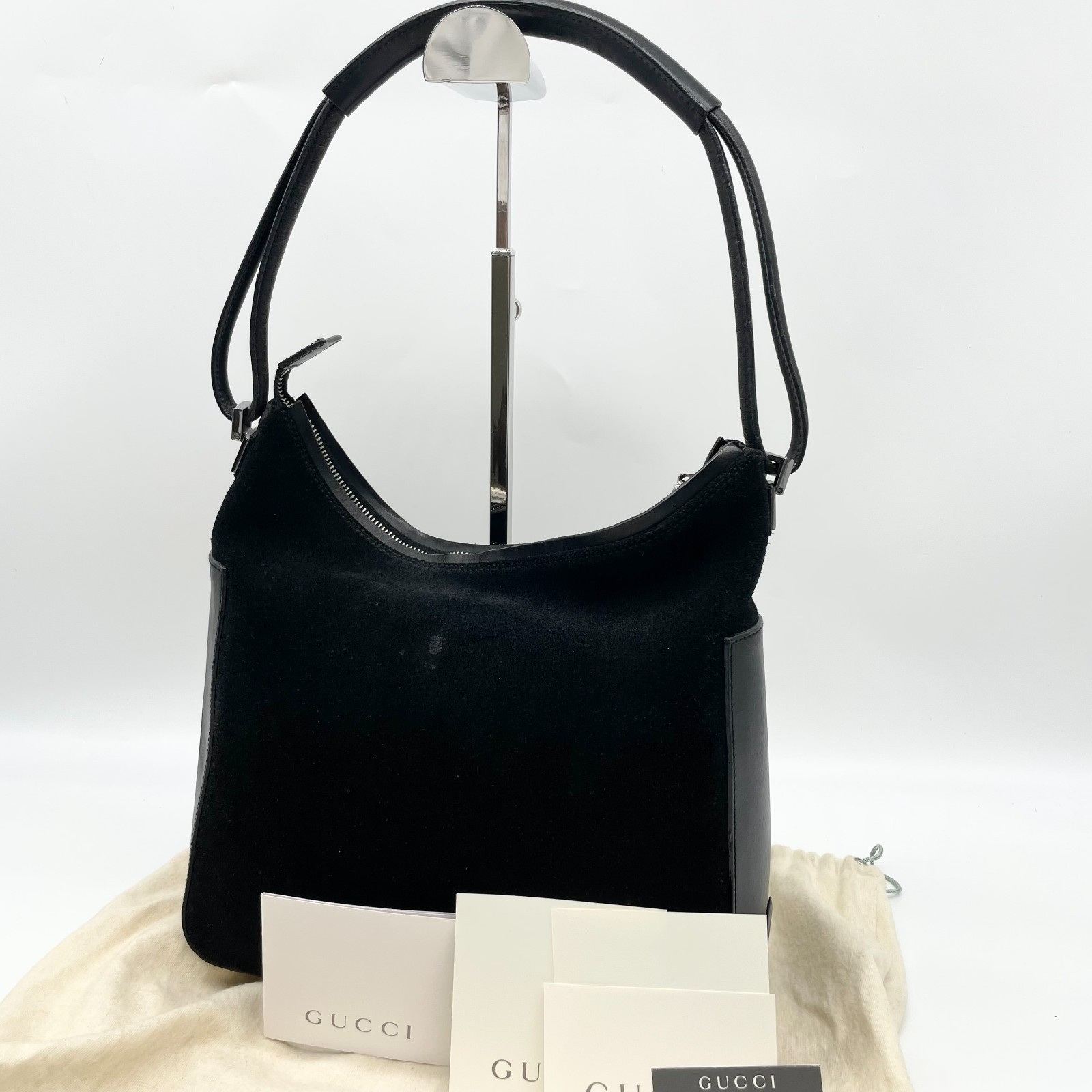 バッグ 00s gucci tote black y2k archive Gucci Handbag Hobo Shoulder bag Black Suede Leather Y2K bag
