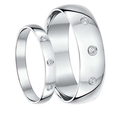 His & Hers 4&6 mm Rings 9ct White Gold Wedding Bands Men's & Ladies Ring Set 9