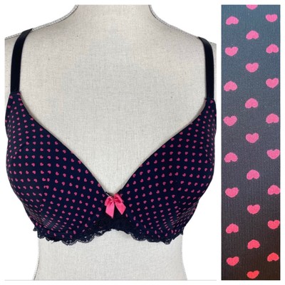 NWT Adore Me Black Pink Polka Dot Heart Print  T-Shirt Bra Size 38D Valentine