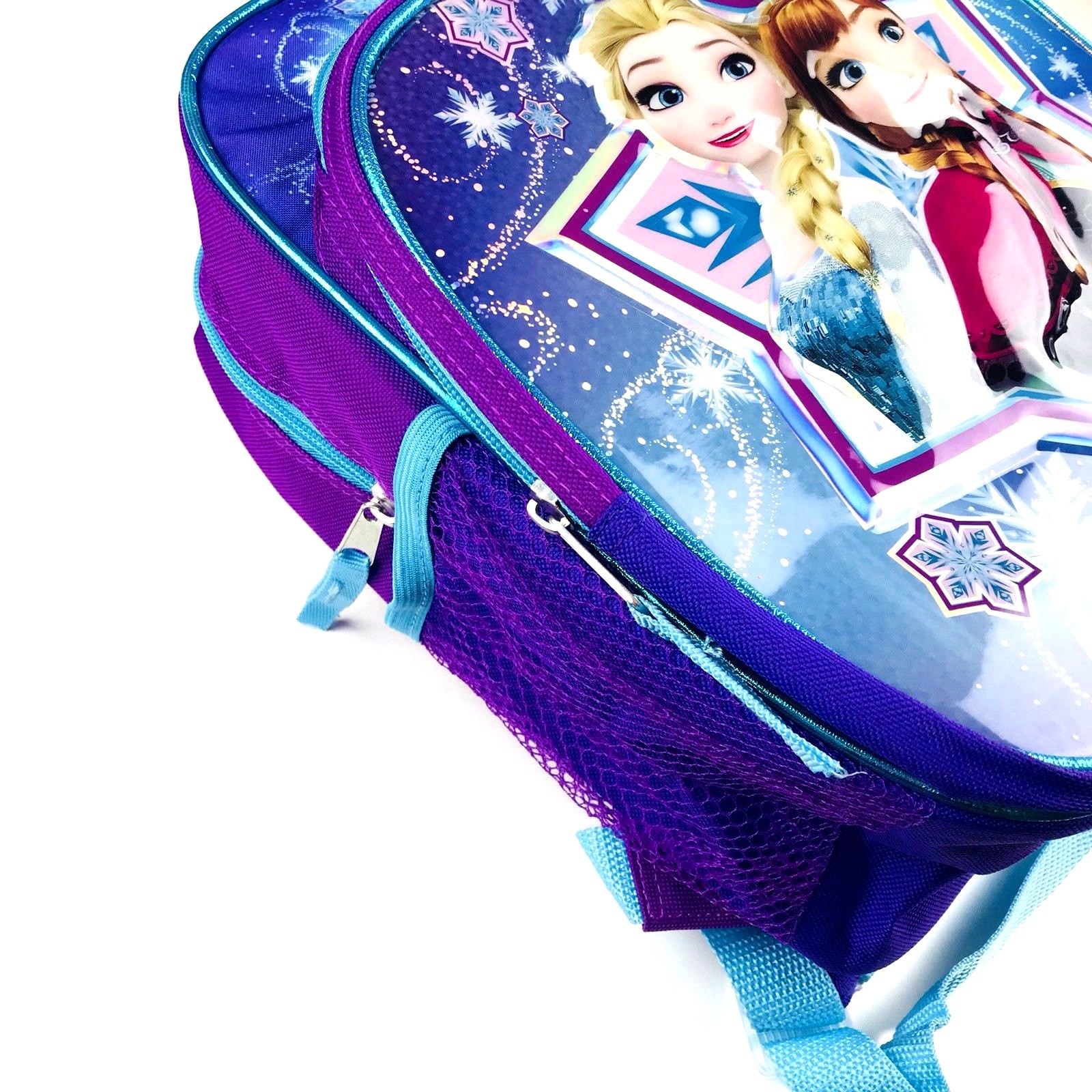 Disney Frozen Anna Elsa Backpack Girls Purple Blue Shimmer Vinyl Zip Around