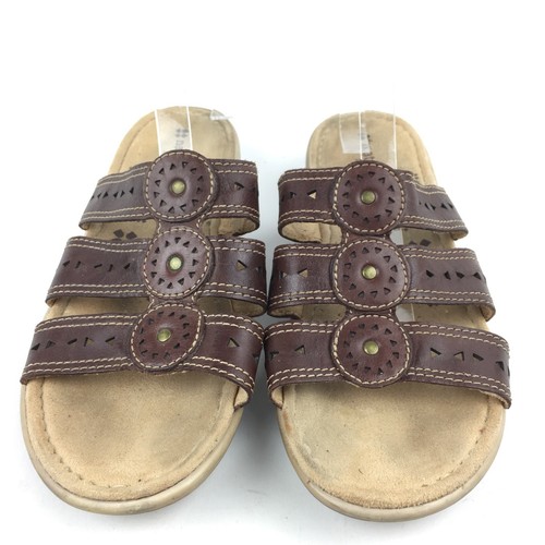 Naturalizer N5 Comfort Sandals Size 9 41 Janae Brown Leather Laser Cut Slides