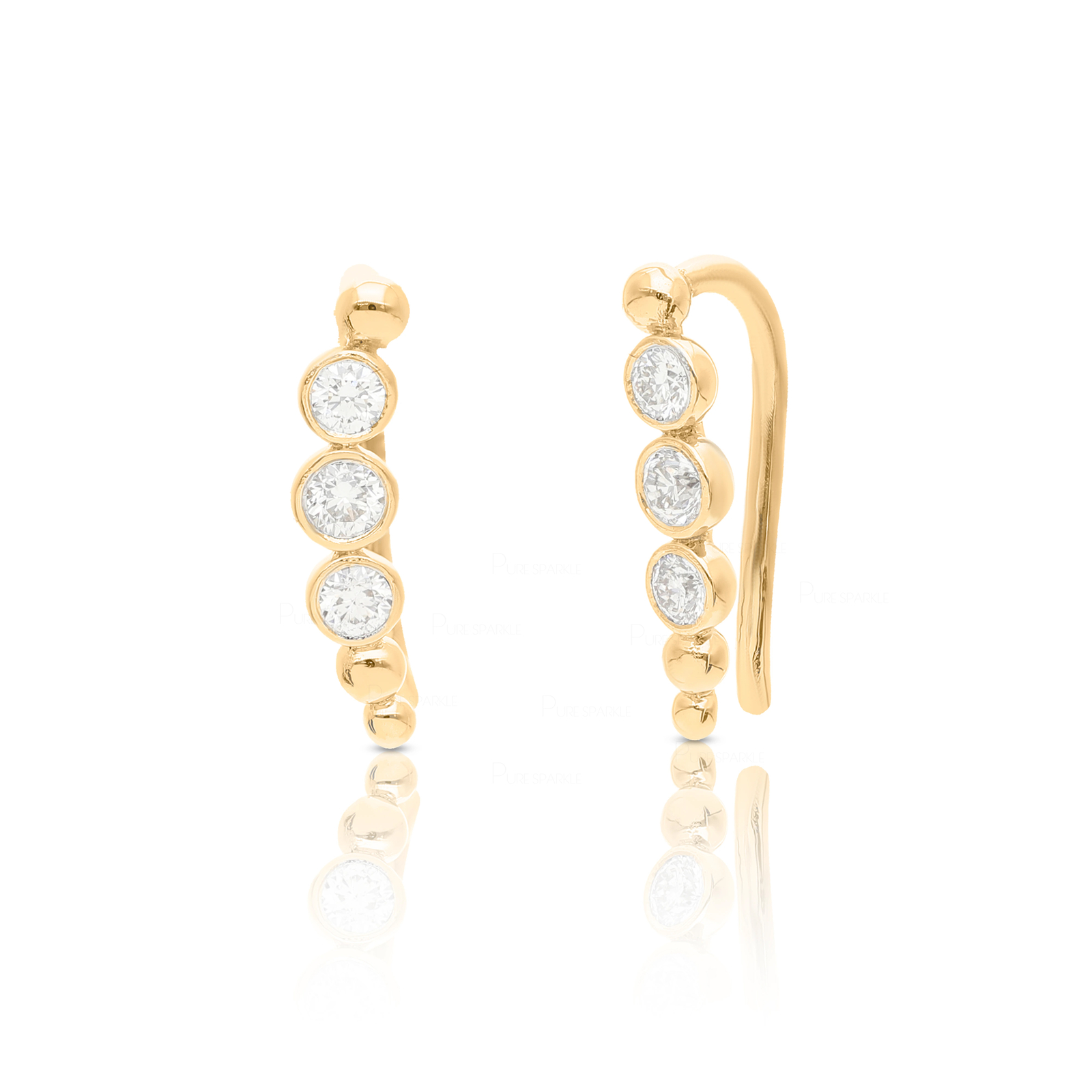 14K Gold 0.16 Ct. Lab-Created Diamond Ear Crawler Climber Earrings Fine Jewelry
