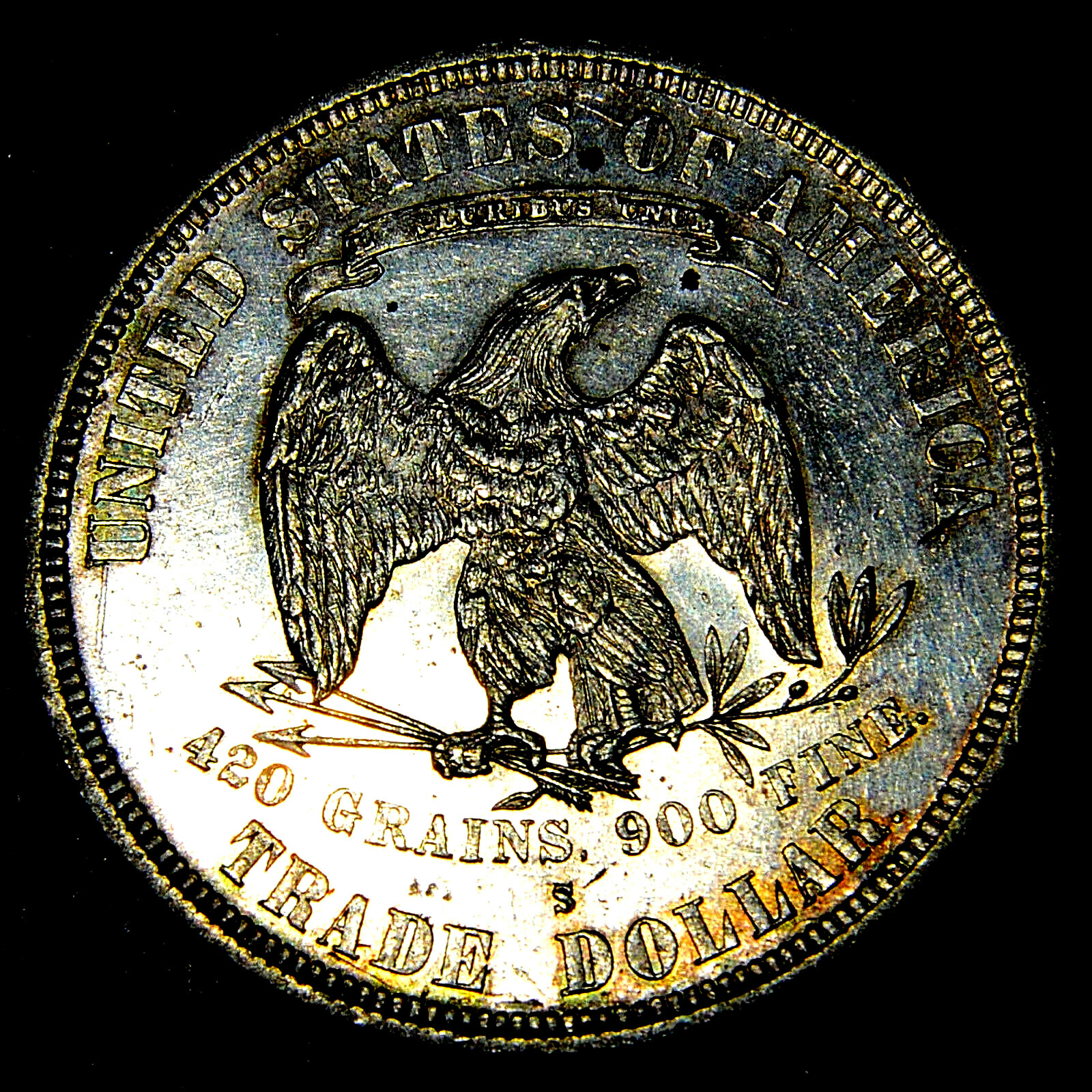 1877-S  US Trade Dollar. Rare UNC/MS/BU no chopmarks. Attractive Key date, Nice!