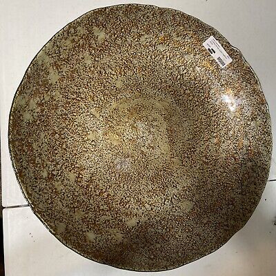 Beautiful New Copper Patina Glass Charger Bowl 19  Wide Centerpiece Display