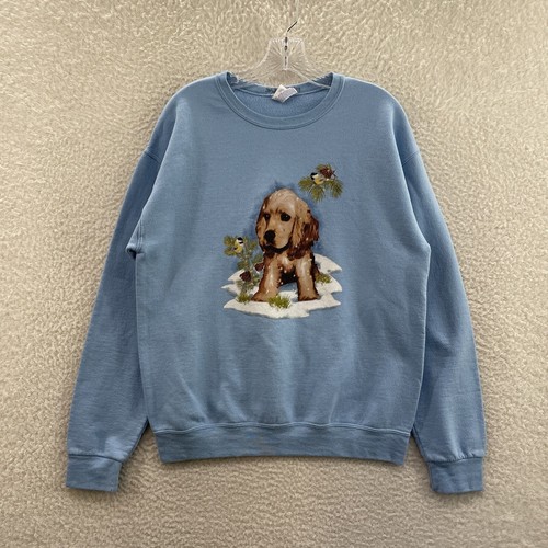 Y2K Vintage Sweatshirt Sweater Medium Blue Golden Retriever