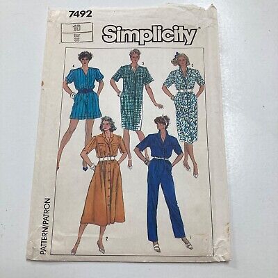 Simplicity 7492 Size 10 Shirt Dress Jumpsuit Romper Uncut Factory Folds
