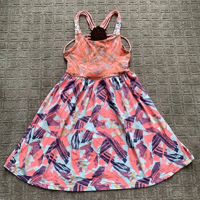 Maaji Neon Pink Orange Strappy Dress Small Crochet Back Stretchy Beachy Vacation