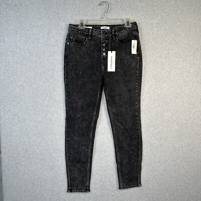 Vigoss Jeans Womens Ace Skinny Stretch 29x28 Mid Dark Black Denim Button Fly New
