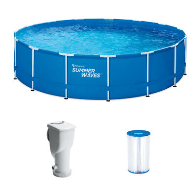 Summer Waves 15 Feet x 33 Inches Metal Frame Pool Set w/Pump (Open Box)