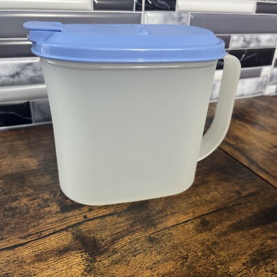 Vintage Tupperware Sheer Pitcher with Blue Lid #2189A-1.  1 Quart