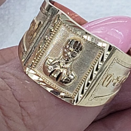 Pre-owned Handmade Mans Solid 14k Yellow Gold Malverde Sinaloa Ring Size 8 9 10 11 12