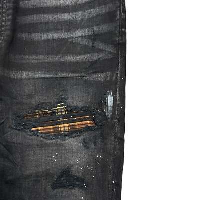 Pre-owned Amiri Mx1 Brown Plaid Patch Jeans Aged Black