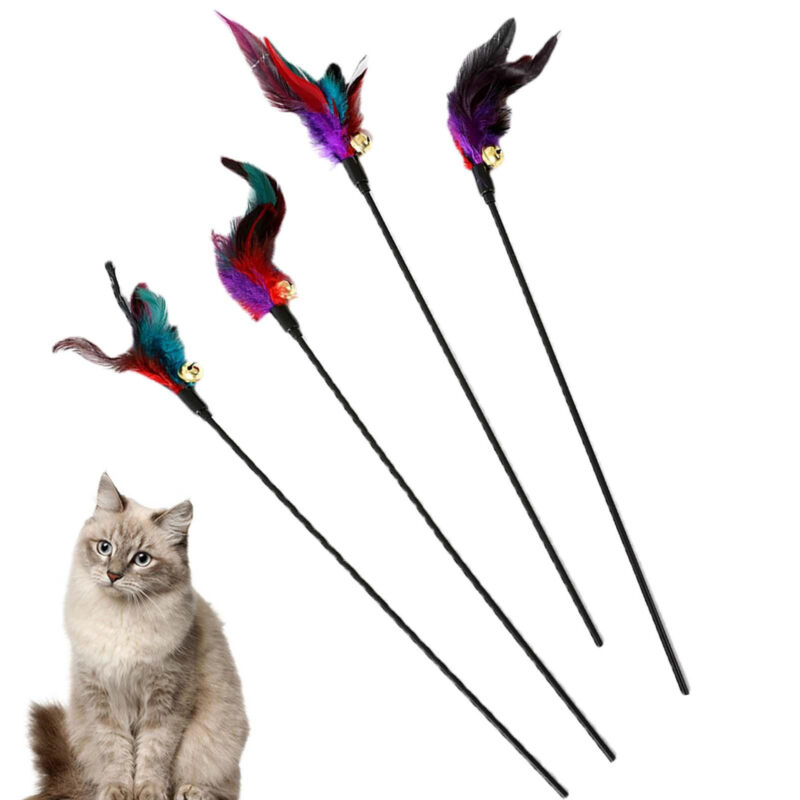 1Pcs Cat Pet Toy Kitten Funny Teaser Stick Interactive Wand Feather Bell Rods