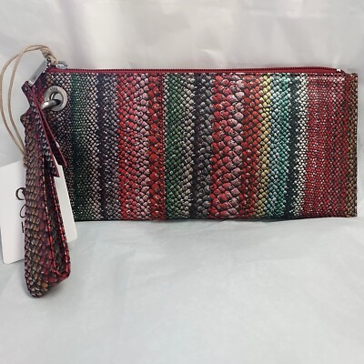 Hobo Brand Vintage Hide Collection Vida Leather Wristlet Holiday Stripe New