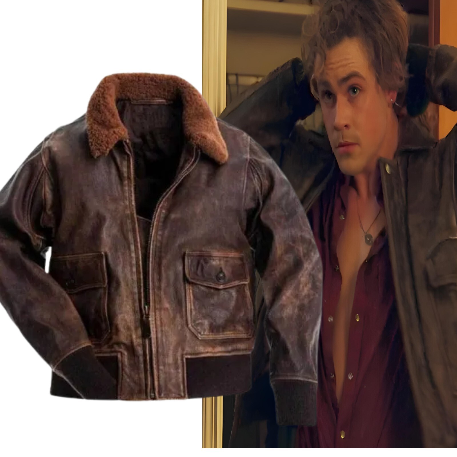 Stranger Things Billy Hargrove Jacket, Brown Vinatge Style