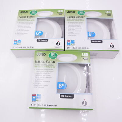 3 Pack 6'' Juno Basic Series Surface Mount LED Fixture 650 Lumens 3000K 6RLS