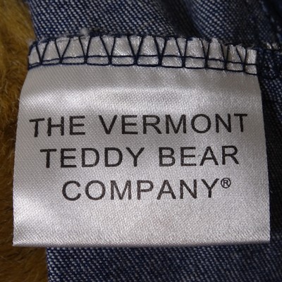 Vermont Teddy Bear Movable Arms and Legs in Denim Dress JENNIFER Brown Authentic