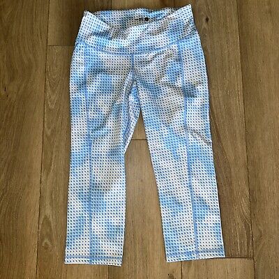 Old Navy Active Fitted Crop Leggings Aqua Blue White Geometric Design Size Med