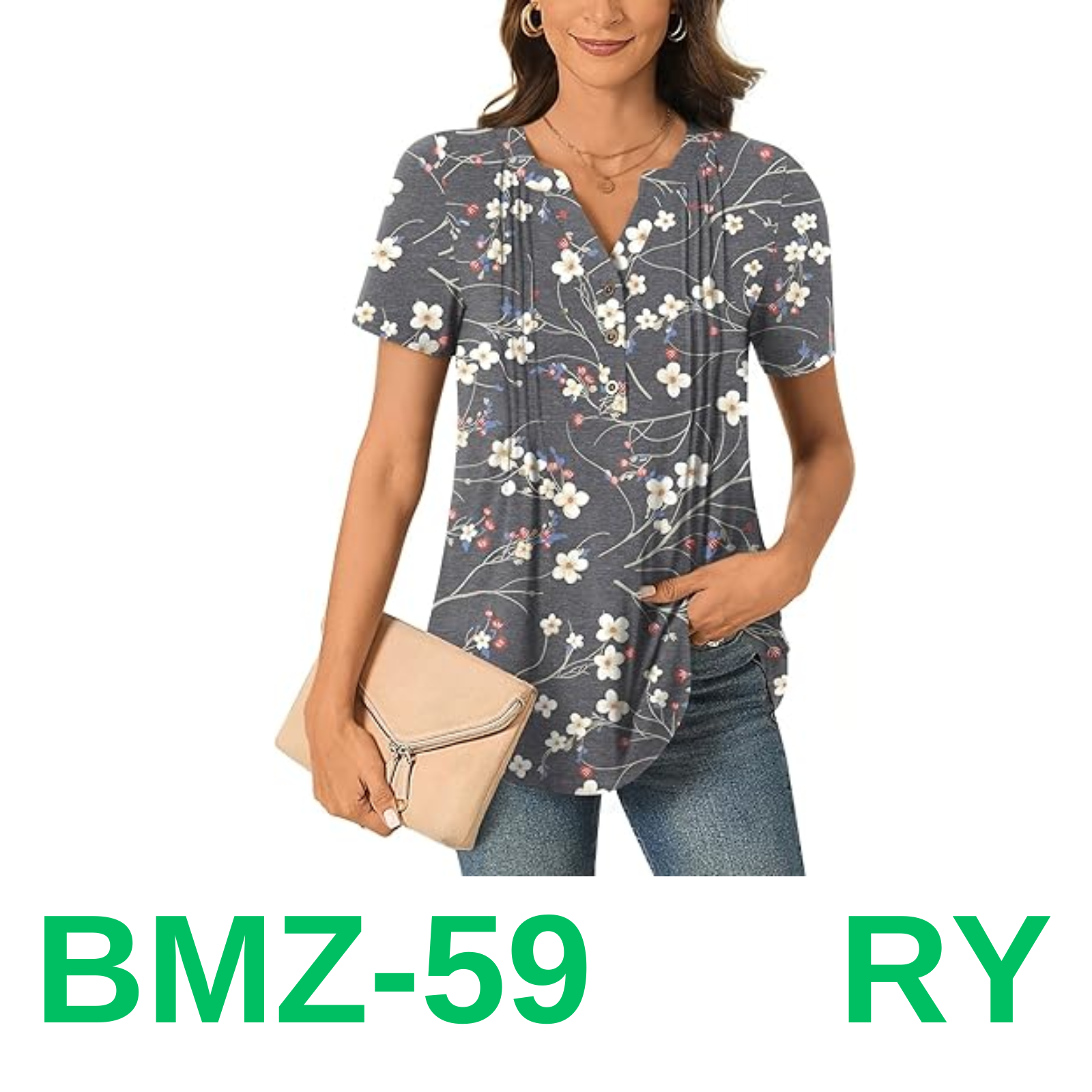 Bestbee Women's Short Sleeve Button-Down Shirts V Neck Tunic Tops 2024 Summer, M