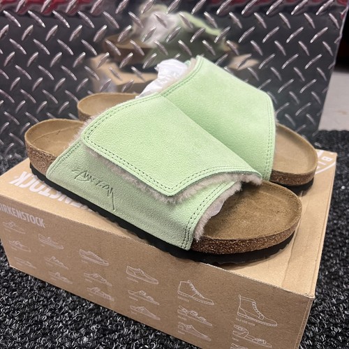 Pre-owned Stussy ? Eu 40 -  X Birkenstock Solana Suede Shearling Slide Washed Green